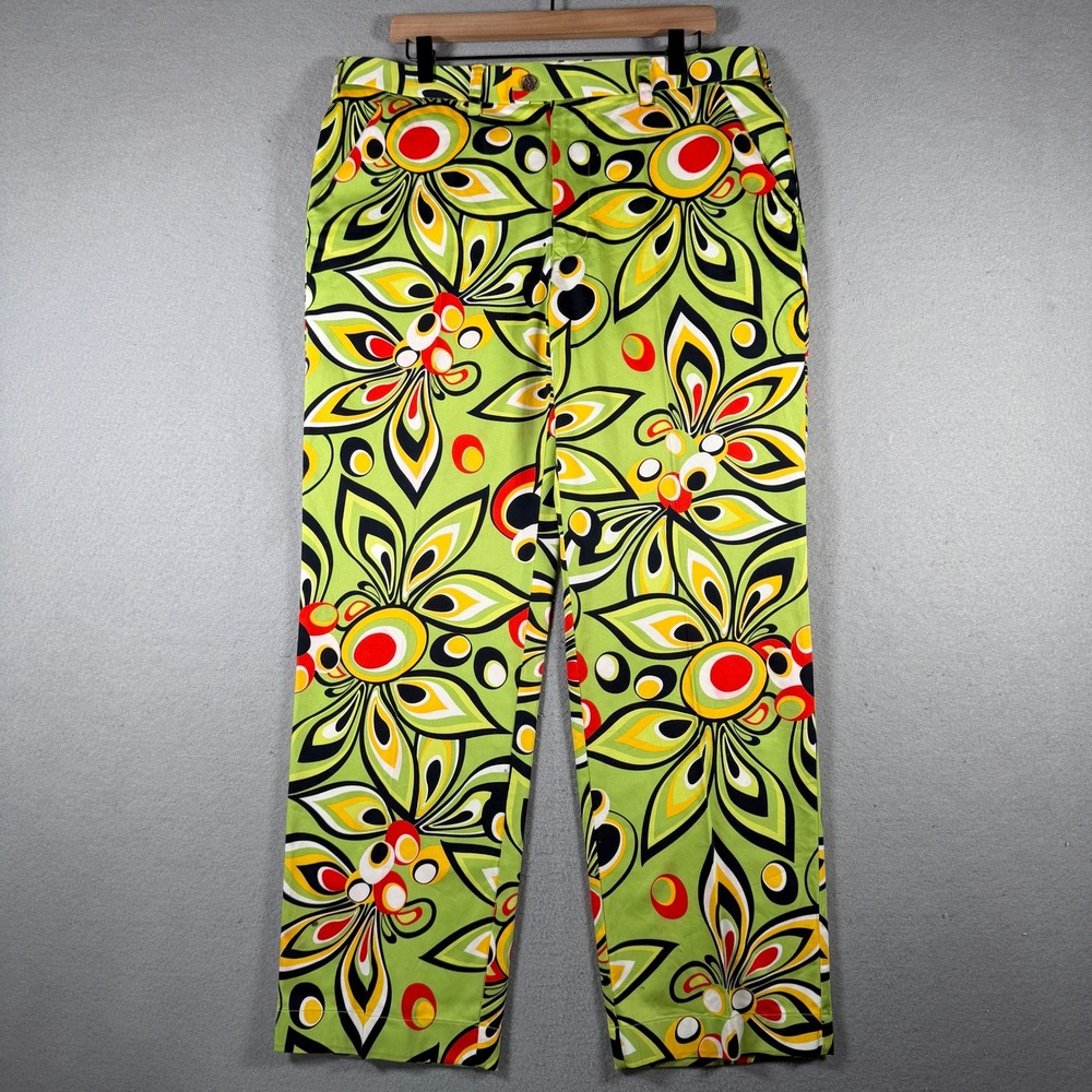 Loudmouth Golf Mens‎ 36x30 Green Psychedelic Floral Geometric Stretch Pants